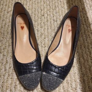 Embossed Black Stud-Accent Ballet Flats